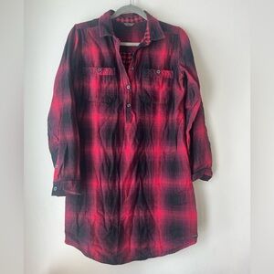 Eddie Bauer Women’s Plaid Flannel Shirt Dress Tunic Red Black Check Size 8